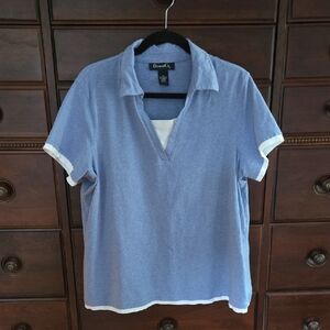 Denim&Co Light Blue and White Pullover Collared Shirt Size 1X. Very soft!